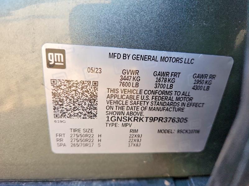 69449046 :رقم المزاد ، 1GNSKRKT9PR376305 vin ، 2023 Chevrolet Tahoe مزاد بيع