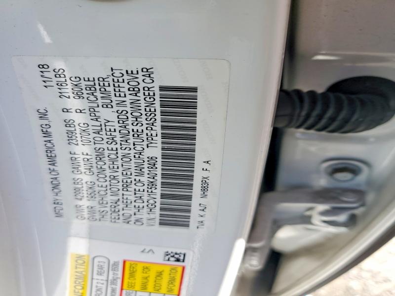 Продаж на аукціоні авто 2019 Honda Accord, vin: 1HGCV1F59KA018406, номер лоту: 69064836