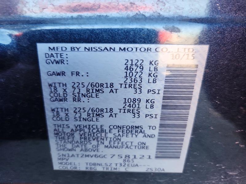 67249596 :رقم المزاد ، 5N1AT2MV6GC758121 vin ، 2016 Nissan Rogue مزاد بيع