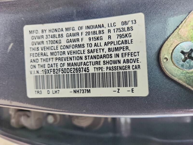 70180876 :رقم المزاد ، 19XFB2F50DE269745 vin ، 2013 Honda Civic مزاد بيع