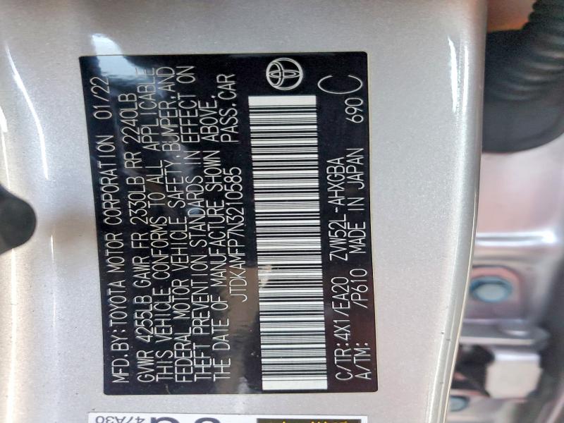 Продаж на аукціоні авто 2022 Toyota Prius Prime, vin: JTDKAMFP7N3210585, номер лоту: 70129246