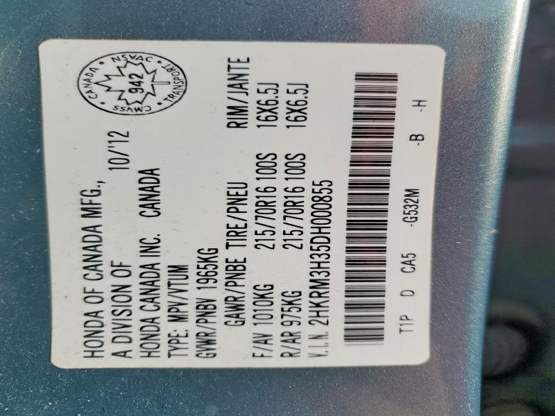 67716136 :رقم المزاد ، 2HKRM3H35DH000855 vin ، 2013 Honda Cr-v مزاد بيع