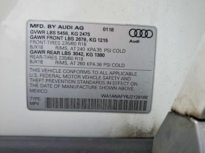 Aukcja sprzedaży 2018 Audi Q5, vin: WA1ANAFY6J2128168, numer aukcji: 67186176