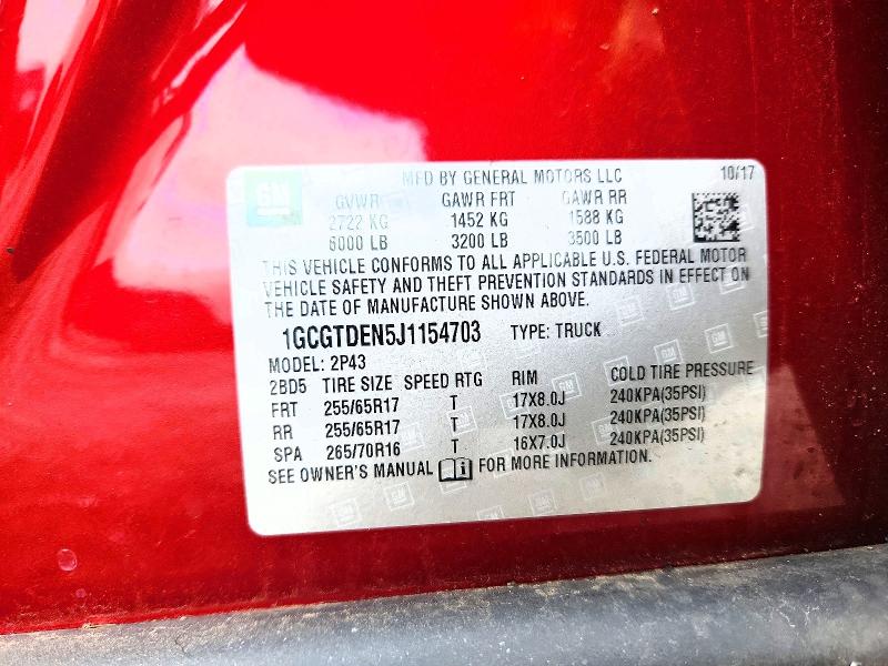Aukcja sprzedaży 2018 Chevrolet Colorado, vin: 1GCGTDEN5J1154703, numer aukcji: 68370516