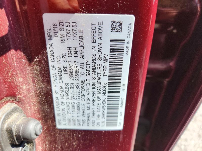 71100676 :رقم المزاد ، 2HKRW5H34JH406305 vin ، 2018 Honda Cr-v مزاد بيع