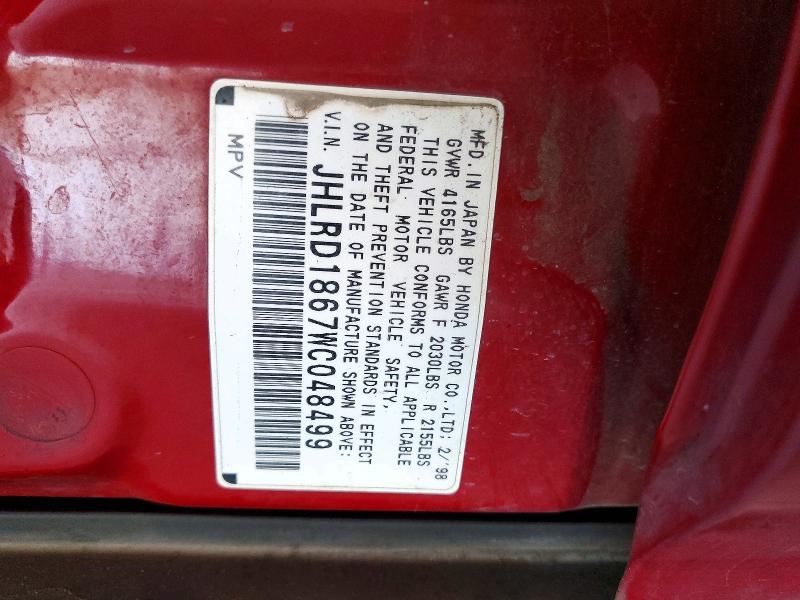 Продажа на аукционе авто 1998 Honda Cr-v, vin: JHLRD1867WC048499, номер лота: 66840406