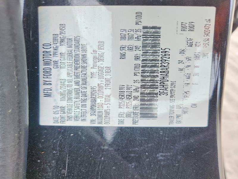 70864966 :رقم المزاد ، 3FAHP0HA8AR392695 vin ، 2010 Ford Fusion مزاد بيع