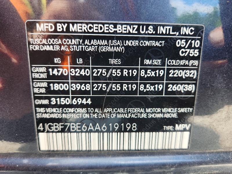 68614236 :رقم المزاد ، 4JGBF7BE6AA619198 vin ، 2010 Mercedes-benz Gl مزاد بيع