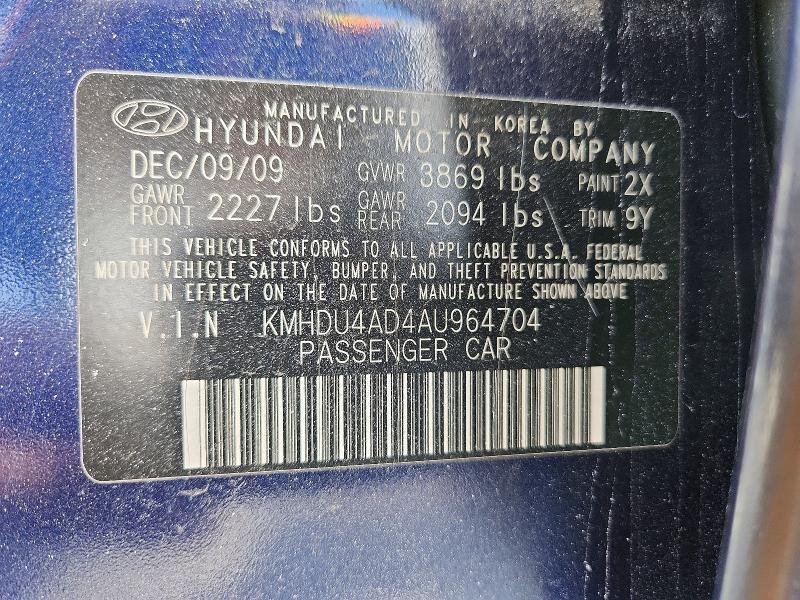 68942026 :رقم المزاد ، KMHDU4AD4AU964704 vin ، 2010 Hyundai Elantra مزاد بيع