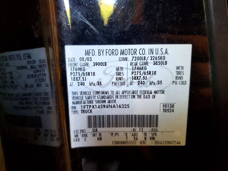 68205736 :رقم المزاد ، 1FTPX14594NA16325 vin ، 2004 Ford F150 مزاد بيع