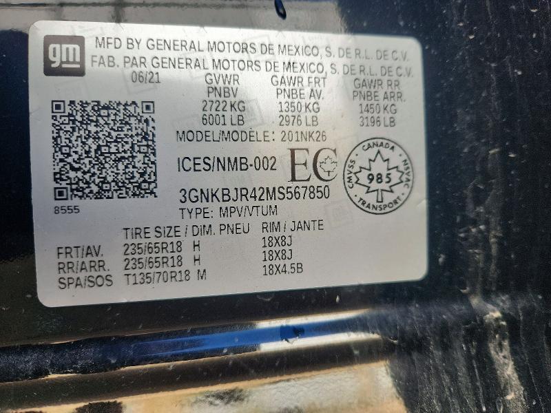 Aukcja sprzedaży 2021 Chevrolet Blazer, vin: 3GNKBJR42MS567850, numer aukcji: 66450516