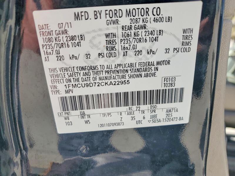 68103496 :رقم المزاد ، 1FMCU9D72CKA22955 vin ، 2012 Ford Escape مزاد بيع