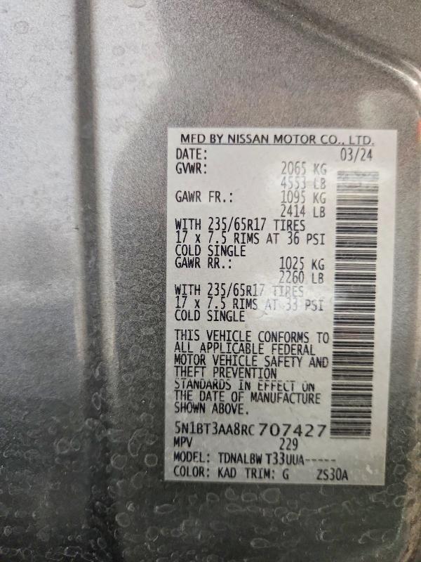 2024 Nissan Rogue მანქანა იყიდება აუქციონზე, vin: 5N1BT3AA8RC707427, აუქციონის ნომერი: 69181836