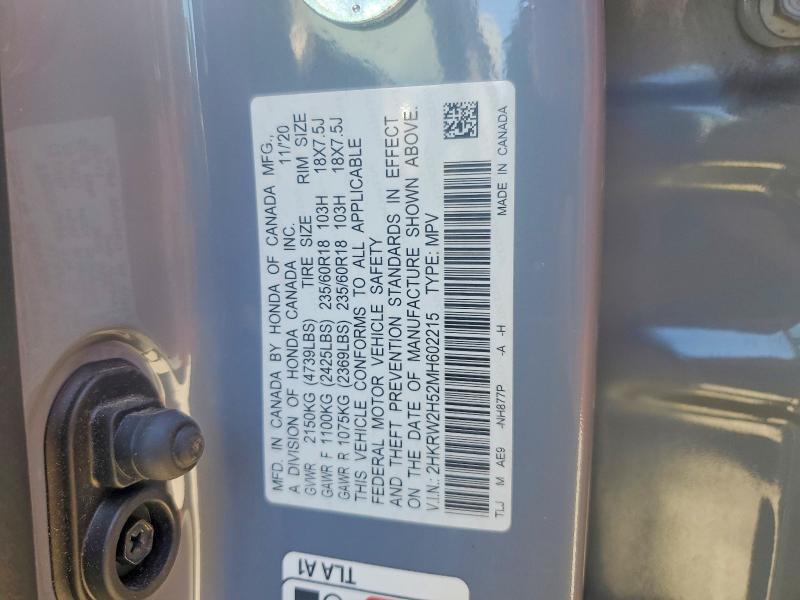 2021 Honda Cr-v მანქანა იყიდება აუქციონზე, vin: 2HKRW2H52MH602215, აუქციონის ნომერი: 71023346