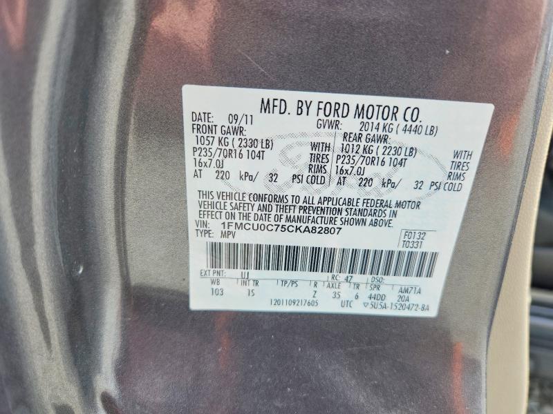 Продаж на аукціоні авто 2012 Ford Escape, vin: 1FMCU0C75CKA82807, номер лоту: 69703116