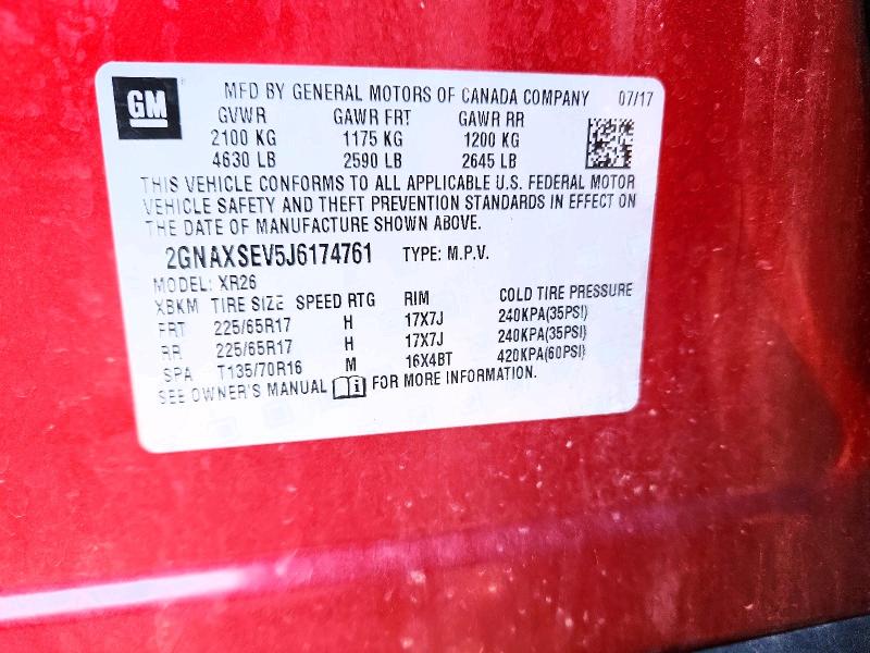 2018 Chevrolet Equinox მანქანა იყიდება აუქციონზე, vin: 2GNAXSEV5J6174761, აუქციონის ნომერი: 69985256