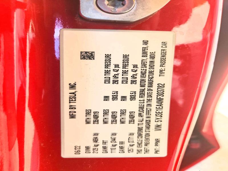 68591696 :رقم المزاد ، 5YJ3E1EA4NF303782 vin ، 2022 Tesla Model 3 مزاد بيع