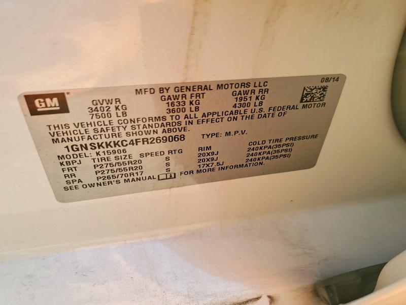 69030296 :رقم المزاد ، 1GNSKKKC4FR269068 vin ، 2015 Chevrolet Suburban مزاد بيع