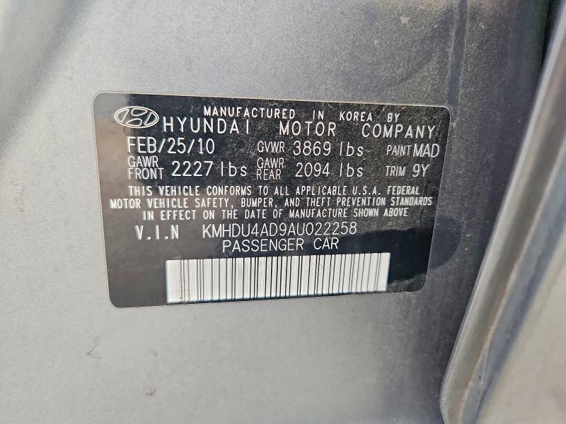 70540586 :رقم المزاد ، KMHDU4AD9AU022258 vin ، 2010 Hyundai Elantra مزاد بيع