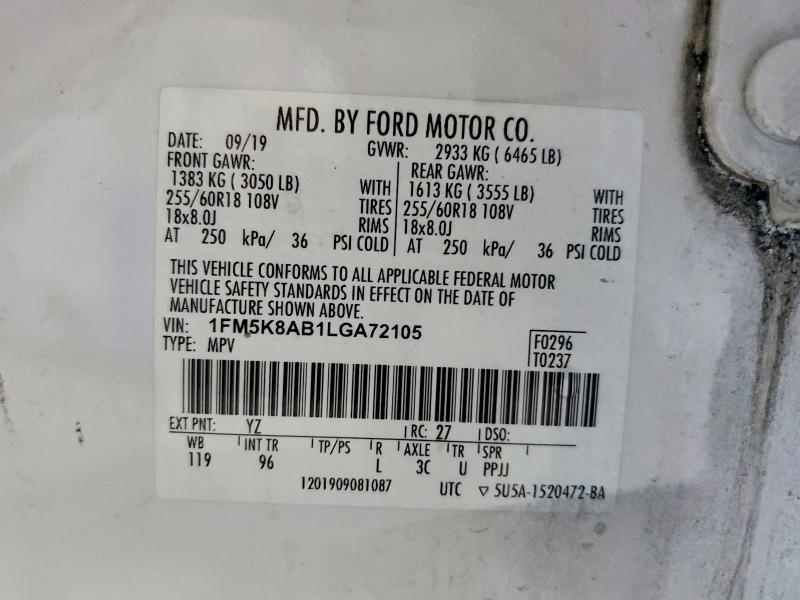 Aukcja sprzedaży 2020 Ford Explorer, vin: 1FM5K8AB1LGA72105, numer aukcji: 69867876