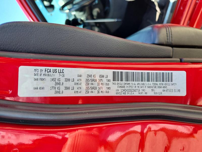 Продажа на аукционе авто 2016 Dodge Durango, vin: 1C4RDHDG5GC502710, номер лота: 66971176