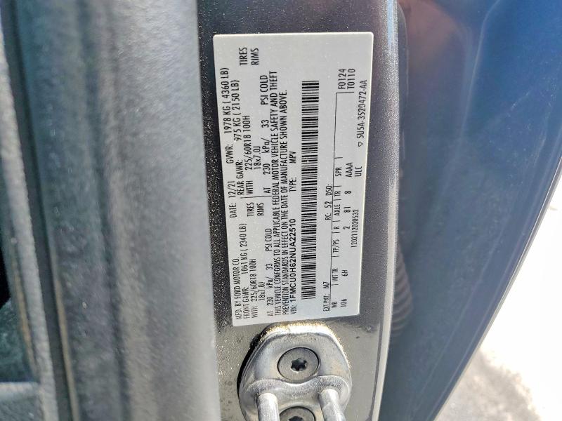 70071536 :رقم المزاد ، 1FMCU0H62NUA22510 vin ، 2022 Ford Escape مزاد بيع