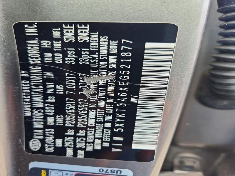 69929736 :رقم المزاد ، 5XYKT3A6XEG521877 vin ، 2014 Kia Sorento مزاد بيع