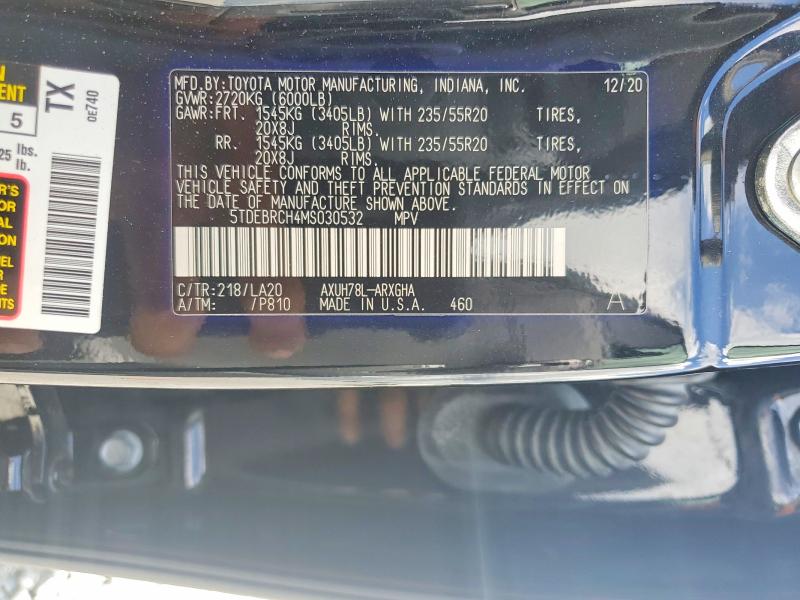 2021 Toyota Highlander მანქანა იყიდება აუქციონზე, vin: 5TDEBRCH4MS030532, აუქციონის ნომერი: 68218986