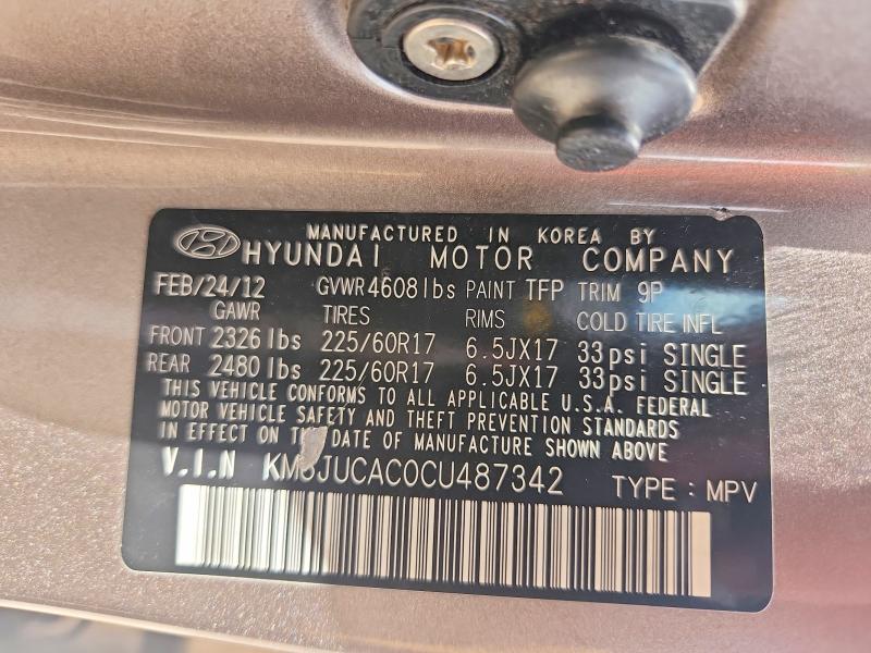 2012 Hyundai Tucson მანქანა იყიდება აუქციონზე, vin: KM8JUCAC0CU487342, აუქციონის ნომერი: 67525936