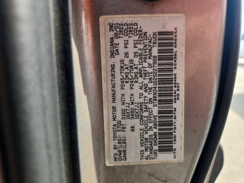 Aukcja sprzedaży 2002 Toyota Tundra, vin: 5TBRN34162S227988, numer aukcji: 70129386