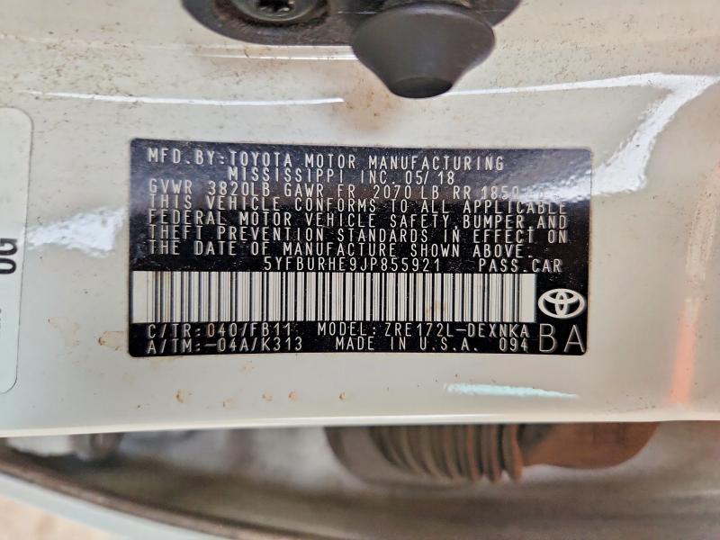 67420226 :رقم المزاد ، 5YFBURHE9JP855921 vin ، 2018 Toyota Corolla مزاد بيع