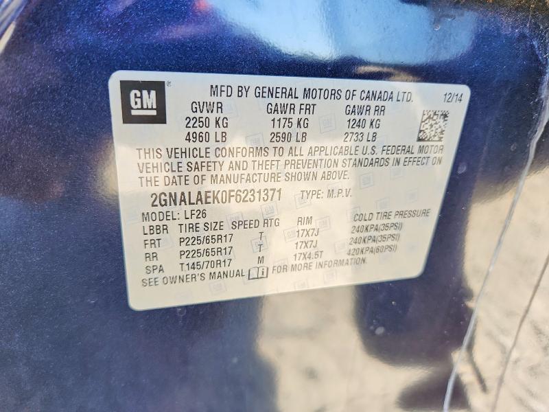 Aukcja sprzedaży 2015 Chevrolet Equinox, vin: 2GNALAEK0F6231371, numer aukcji: 69845296