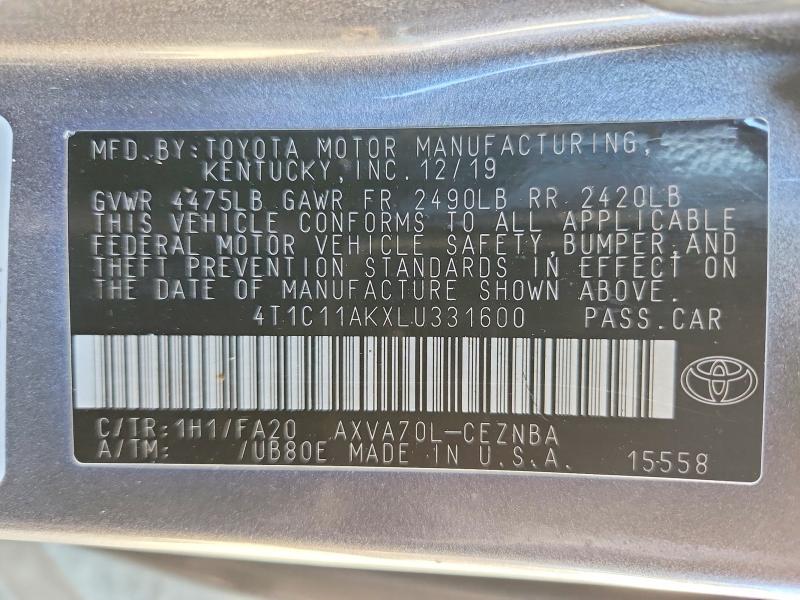 Продаж на аукціоні авто 2020 Toyota Camry, vin: 4T1C11AKXLU331600, номер лоту: 70677096