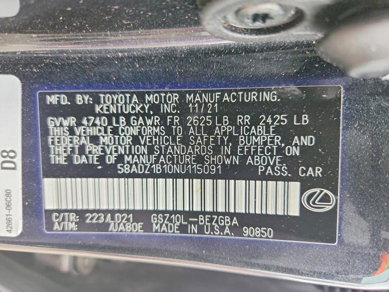 Продажа на аукционе авто 2022 Lexus Es 350, vin: 58ADZ1B10NU115091, номер лота: 69375196