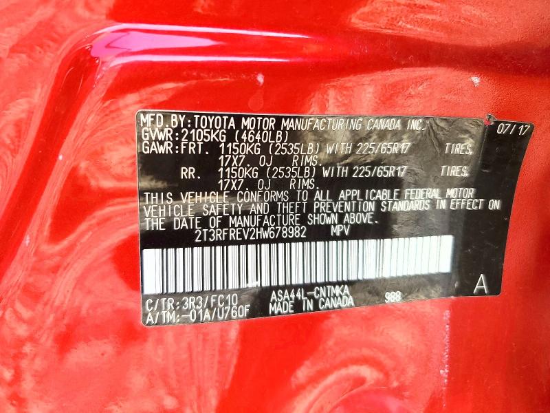 70103976 :رقم المزاد ، 2T3RFREV2HW678982 vin ، 2017 Toyota Rav4 مزاد بيع