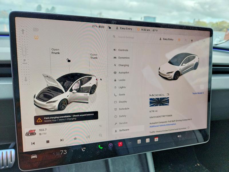 Aukcja sprzedaży 2024 Tesla Model 3, vin: 5YJ3E1ET7RF773909, numer aukcji: 68752256
