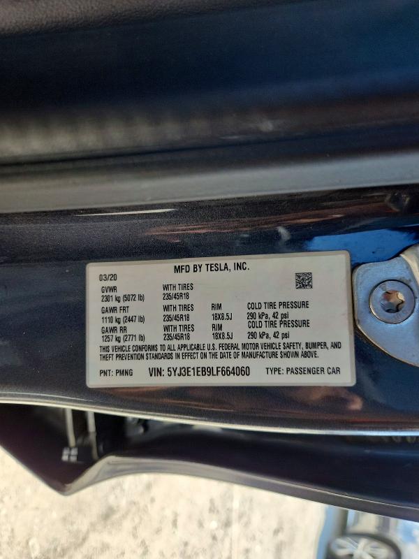 Aukcja sprzedaży 2020 Tesla Model 3, vin: 5YJ3E1EB9LF664060, numer aukcji: 68883256