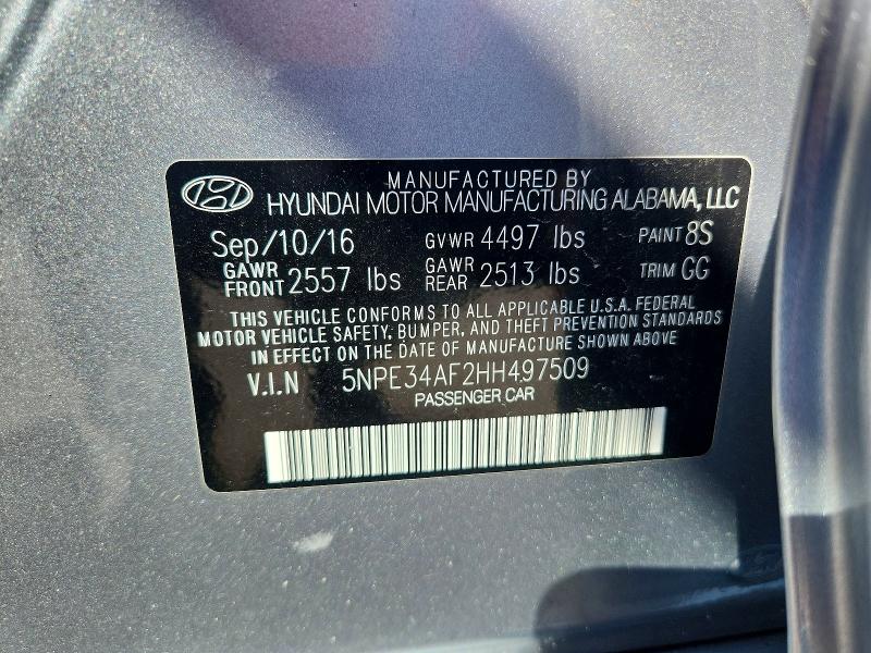 2017 Hyundai Sonata მანქანა იყიდება აუქციონზე, vin: 5NPE34AF2HH497509, აუქციონის ნომერი: 69165066