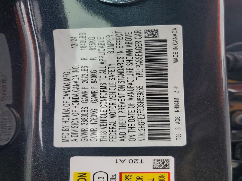 69433116 :رقم المزاد ، 2HGFE2F50SH559865 vin ، 2025 Honda Civic مزاد بيع