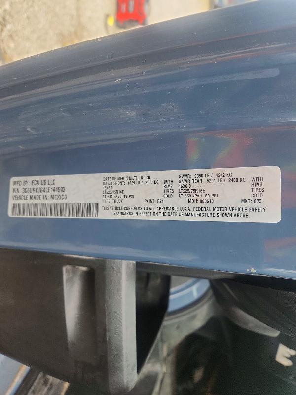 Aukcja sprzedaży 2020 Ram Promaster 3500, vin: 3C6URVJG4LE144993, numer aukcji: 66937476