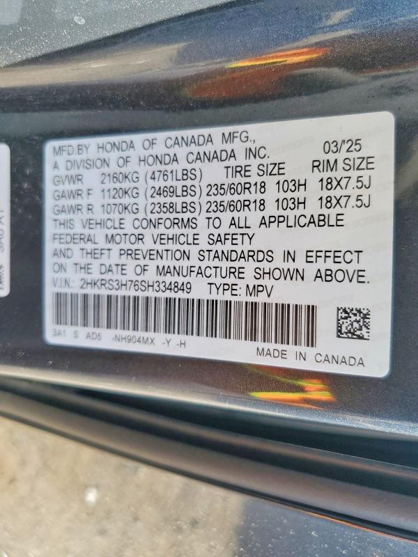 Продажа на аукционе авто 2025 Honda Cr-v, vin: 2HKRS3H76SH334849, номер лота: 68885236