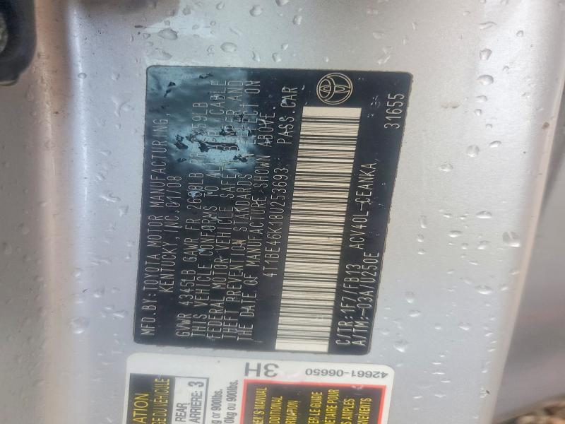 2008 Toyota Camry მანქანა იყიდება აუქციონზე, vin: 4T1BE46K18U253693, აუქციონის ნომერი: 69607336
