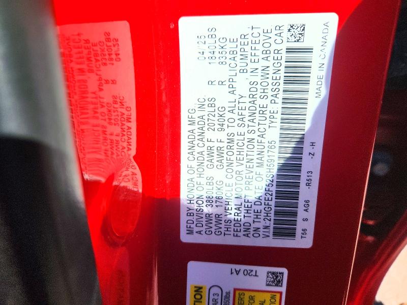 Aukcja sprzedaży 2025 Honda Civic, vin: 2HGFE2F52SH591765, numer aukcji: 68959696