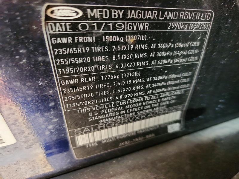 Aukcja sprzedaży 2019 Land Rover Discovery, vin: SALRG2RVXKA094228, numer aukcji: 68492026