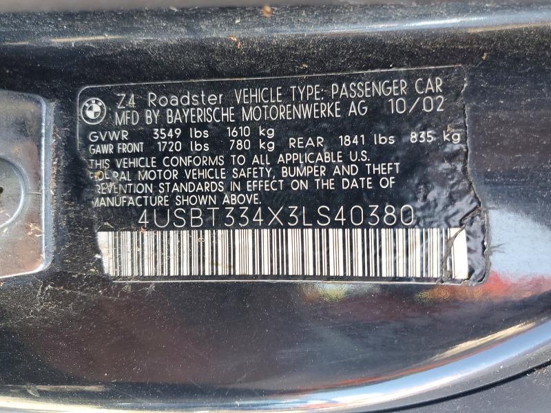 69345496 :رقم المزاد ، 4USBT334X3LS40380 vin ، 2003 Bmw Z4 مزاد بيع