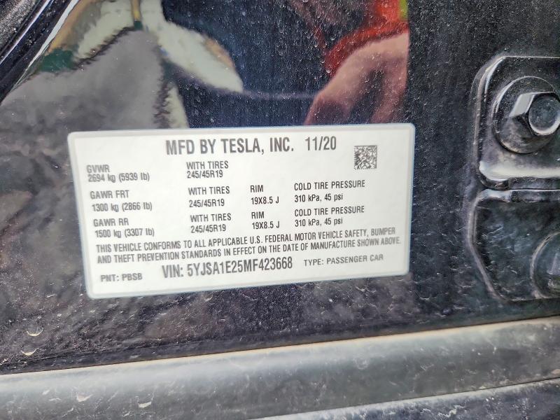 Aukcja sprzedaży 2021 Tesla Model S, vin: 5YJSA1E25MF423668, numer aukcji: 68384316
