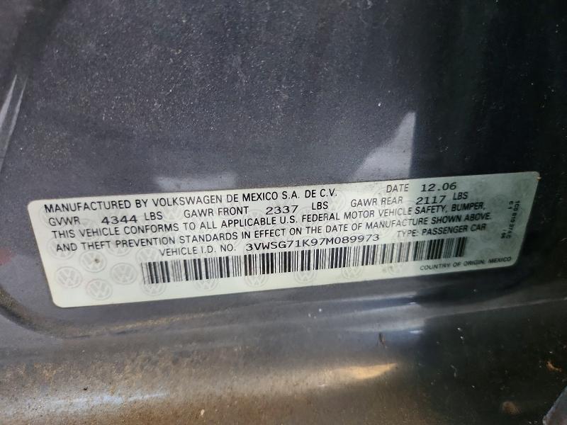 Продажа на аукционе авто 2007 Volkswagen Jetta, vin: 3VWSG71K97M089973, номер лота: 70705336