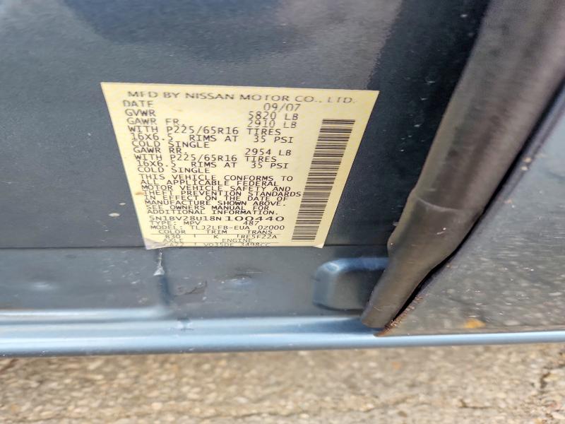 69939476 :رقم المزاد ، 5N1BV28U18N100440 vin ، 2008 Nissan Quest مزاد بيع