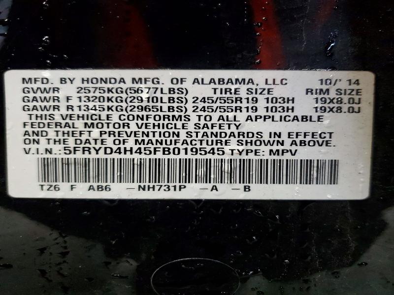 Aukcja sprzedaży 2015 Acura Mdx, vin: 5FRYD4H45FB019545, numer aukcji: 70320206