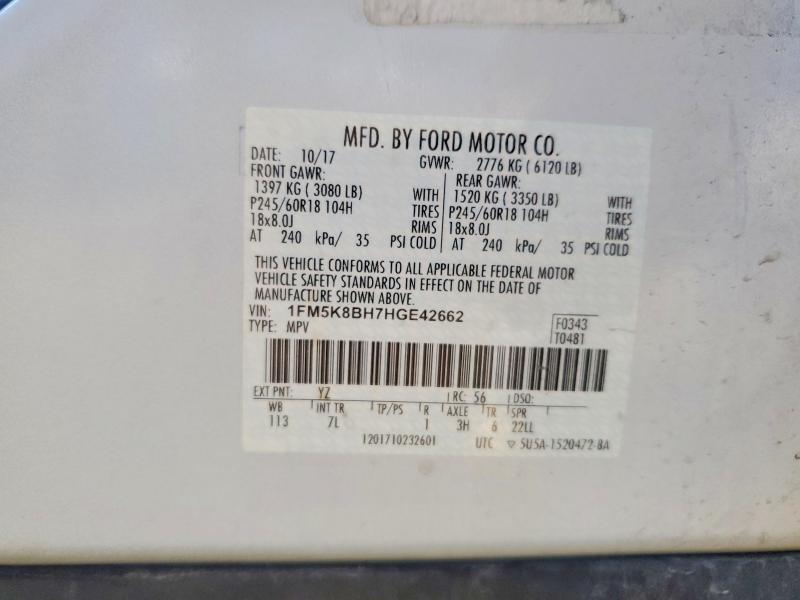 2017 Ford Explorer მანქანა იყიდება აუქციონზე, vin: 1FM5K8BH7HGE42662, აუქციონის ნომერი: 68384726
